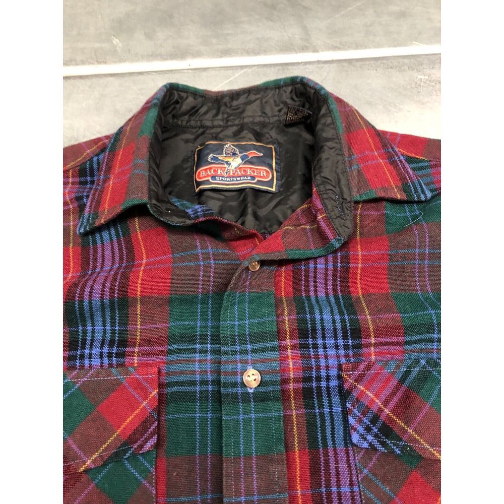 Vintage Backpacker Button Up Flannel Shirt Mens Medium Red Green Plaid Western - Picture 4 of 7